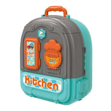 (Net) Aqua and Grey 2-in-1 Kitchen and Dining Backpack Playset for Kids