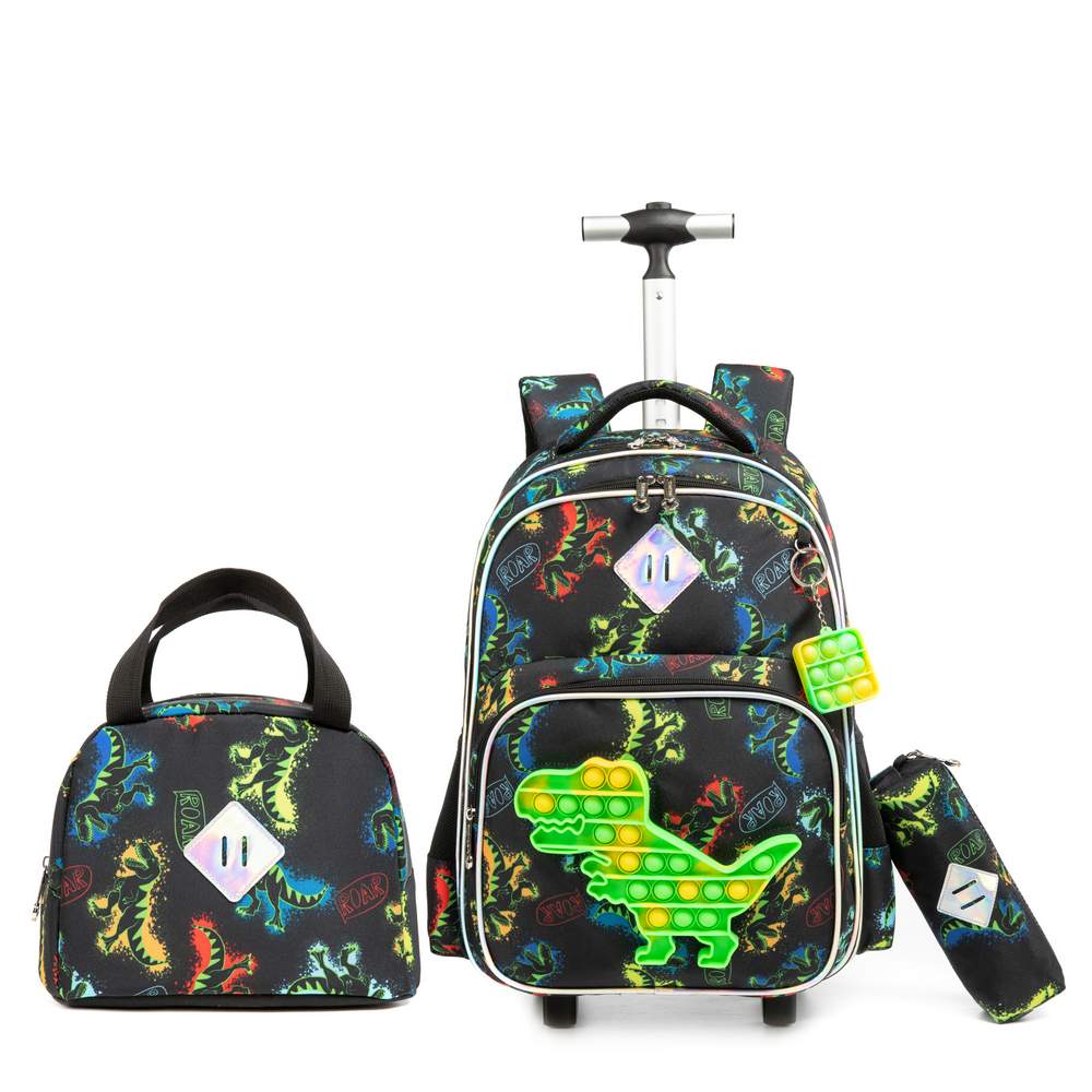 NET) Dinosaur Rolling Backpack With Lunch Box Kids Backpack With Whee