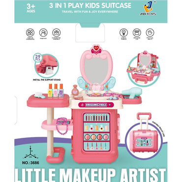 (Net) 3-in-1 Pink Dressing Table Beauty Makeup Set for Girls