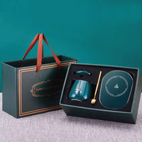 (Net) Ceramic Coffee Mug and Saucer Set with Automatic Mug Warmer