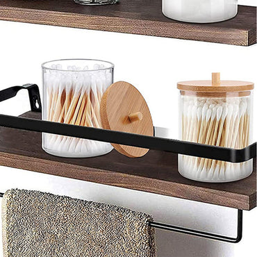 (Net) Round Cotton Swab Holder With Bamboo Lid