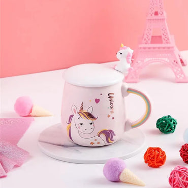 (Net) Unicorn Design Ceramic Mug with Cap and Spoon / 811604