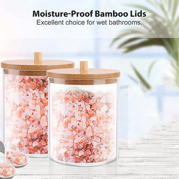 (Net) Round Cotton Swab Holder With Bamboo Lid