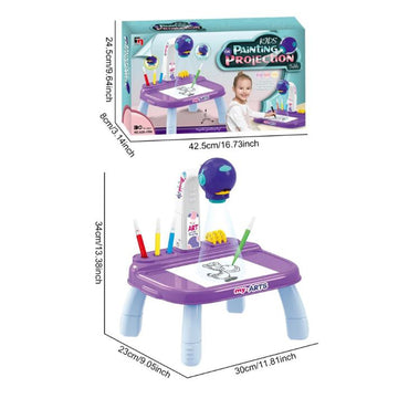 Purple Kids' Painting Table with Projector and Painting Tools