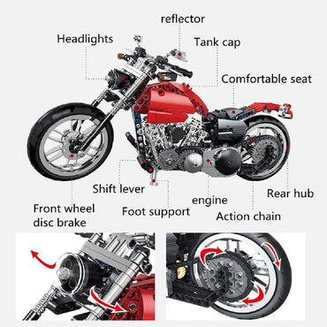 (Net) 613-Piece Motorcycle Toy Building Kit with Gearbox and Suspension