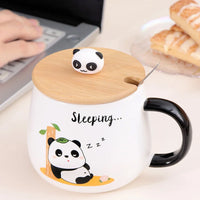 (Net) Cute Panda Ceramic Cup with Spoon and Wooden Cap
