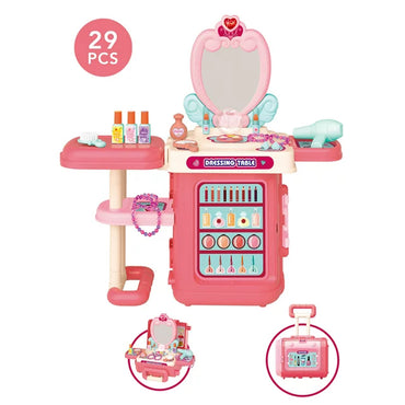 (Net) 3-in-1 Pink Dressing Table Beauty Makeup Set for Girls