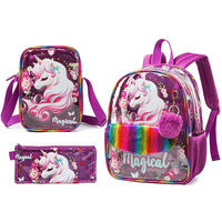 (NET) MOHCO Clear Kids Backpack 13 inch Transparent Toddlers Backpack See Through Preschool Bag with Lunch Bag and Pencil Case / 131004-3