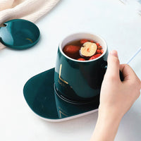 (Net) Ceramic Coffee Mug and Saucer Set with Automatic Mug Warmer