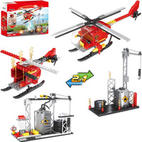 Fire Truck and Helicopter Set Blocks