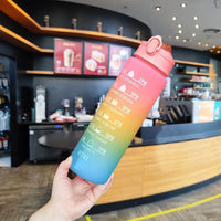 **(NET)** Sport Plastic Water Bottle with Straw Leak Proof Motivational Fitness Drink for Gym 800ml / KN-641
