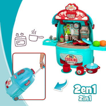 (Net) 2-in-1 Chef Pretend Play Kitchen Set with Backpack