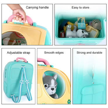 2-in-1 Aqua Yellow Animal Cat And Dog Bag Pretend Play Pet Care Set