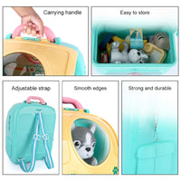 2-in-1 Aqua Yellow Animal Cat And Dog Bag Pretend Play Pet Care Set
