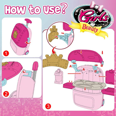 (Net) Girls' 2-in-1 Makeup Table & Trolley Case Set