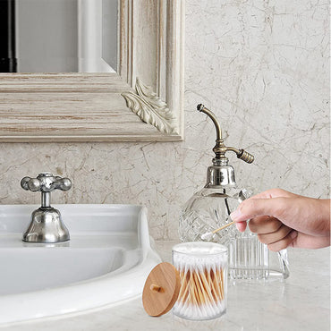 (Net) Round Cotton Swab Holder With Bamboo Lid