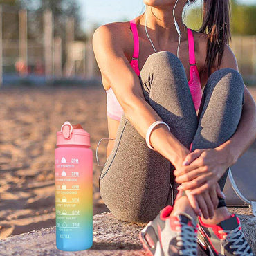 **(NET)** Sport Plastic Water Bottle with Straw Leak Proof Motivational Fitness Drink for Gym 800ml / KN-641