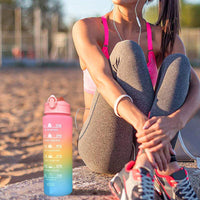 **(NET)** Sport Plastic Water Bottle with Straw Leak Proof Motivational Fitness Drink for Gym 800ml / KN-641