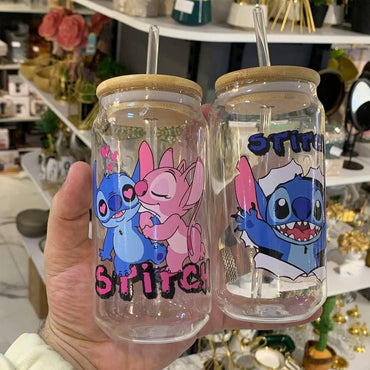 Stitch Glass Cup With Straw