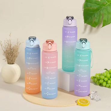 **(NET)** Sport Plastic Water Bottle with Straw Leak Proof Motivational Fitness Drink for Gym 800ml / KN-641