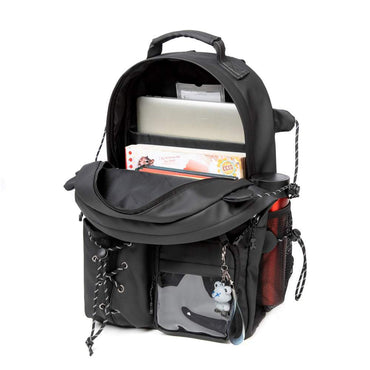 (NET) Black Backpack With Lunch Box & Pencil Bag Set Of 3 Pcs