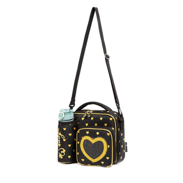 (NET) Heart Shaped Lunch Bag With Bottle Holder Crossbody Lunch Box With 3 Compartments
