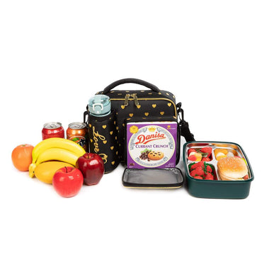 (NET) Heart Shaped Lunch Bag With Bottle Holder Crossbody Lunch Box With 3 Compartments