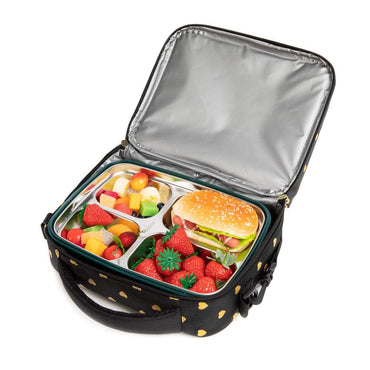 (NET) Heart Shaped Lunch Bag With Bottle Holder Crossbody Lunch Box With 3 Compartments