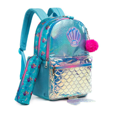 (NET) Mermaid Glitter Backpack With lunch Box Set Of 3 Pcs