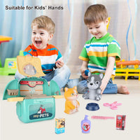 2-in-1 Aqua Yellow Animal Cat And Dog Bag Pretend Play Pet Care Set