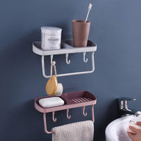 Creative Double Siamese Wall Mounted Soap Box Punch Free Drain Soap Rack Soap Holder with Hook for Home Bathroom Practical