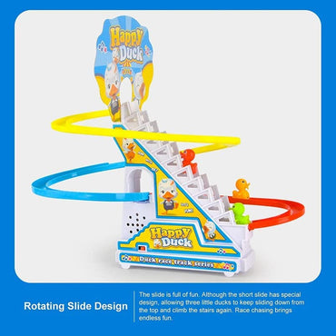 (NET) Happy Duck Slide Toy Set Funny Automatic Stair-Climbing Duck Cartoon Race Track Set (616-3A)
