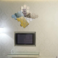 Hexagon Mirror Wall Sticker Art Wall Decor Living Room Mirrored Decorative Sticker 12 Pcs