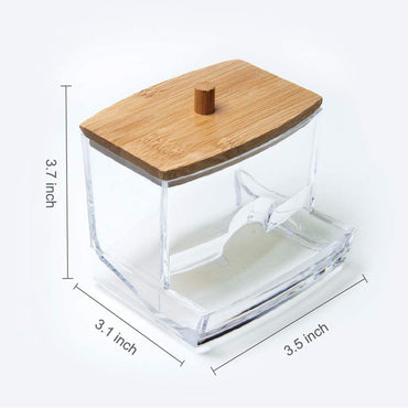 (Net) Cotton Swab with Bamboo Lid Toothpick Storage Organizer