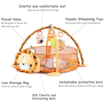 (Net) 3-in-1 Grow with Me Lion Baby Activity Gym and Ball Pit