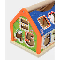 Wooden Interlocking Toy House With Numbers Geometric Shapes And Signs