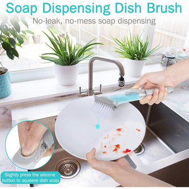 Soap Dispensing Dish Brush, Kitchen Scrub Brush for Pans Pots Sink
