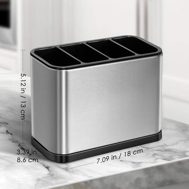 Utensil Crock Holder Caddy Organizer 4 Divider Drip Tray for Kitchen Countertop Stainless Steel ABS Anti Slip Scratch Rustproof