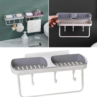 Creative Double Siamese Wall Mounted Soap Box Punch Free Drain Soap Rack Soap Holder with Hook for Home Bathroom Practical