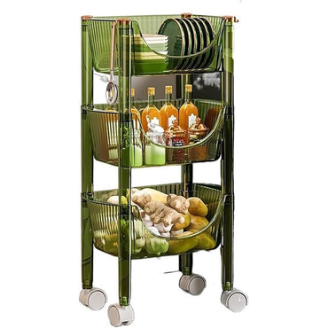 (Net) Olive Multi-3-Layers Shelf Kitchen Rack - Movable Condiment and Snack Organizer