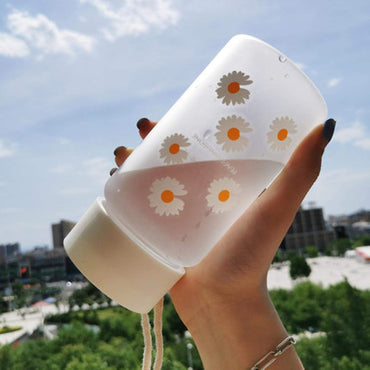 (NET) Small Transparent Plastic Water Bottles for Girls Creative Frosted Drink Kawaii Water Bottle with Portable Travel Tea Cup
