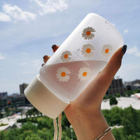 (NET) Small Transparent Plastic Water Bottles for Girls Creative Frosted Drink Kawaii Water Bottle with Portable Travel Tea Cup