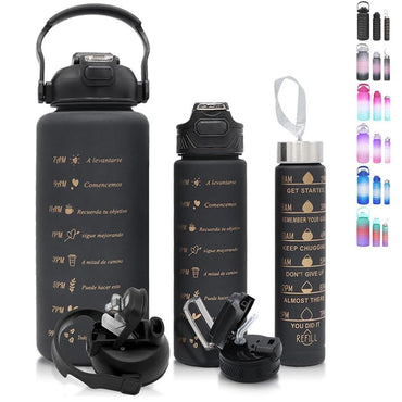 (NET) Water Bottle With Straw Set 3 Pcs