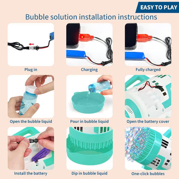 (NET) Bubble Gun 108 Holes Bubble Machine Gun Bubble Blower with Colorful Lights for Kids Adults  Summer Toys