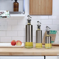 Oil Dispenser Bottle, Premium Glass Stainless Steel Cruet, Oil Pourer Spout,Use in Olive Oil/ Vinegar/Sauce/Sesme Oil/Pepper Oil 500 ML