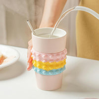 (Net) Decompression Ceramic Mug with Straw Seal Cover / 11058