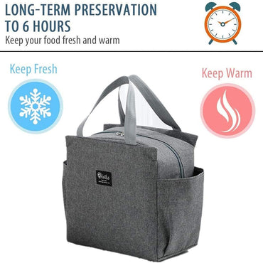 Portable Insulated Lunch Bag with Dual Side Pockets Thermal Lunch Tote Bag for Women Men Adults for Work Picnic School Office