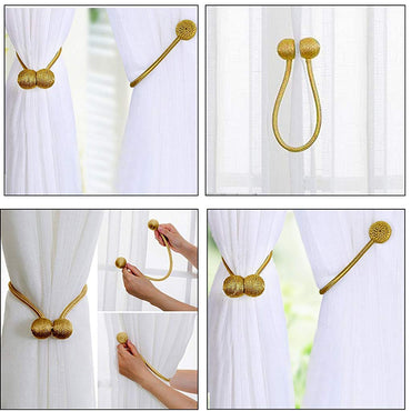 (net) Magnetic Curtain Tiebacks Curtain Clips Rope Holdbacks Curtain Weaving Holder Buckles For Home Office Decorative 1 piece