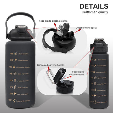 (NET) Water Bottle With Straw Set 3 Pcs