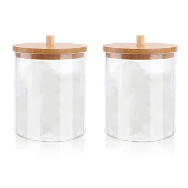 (Net) Round Cotton Swab Holder With Bamboo Lid